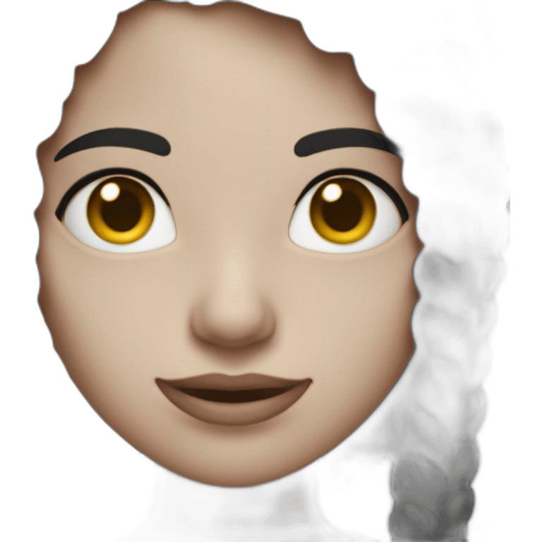 Mujer de cuerpo completo, complexión delgada, pelo negro largo, piel blanca y ojos negros con una cámara en la mano  emoji