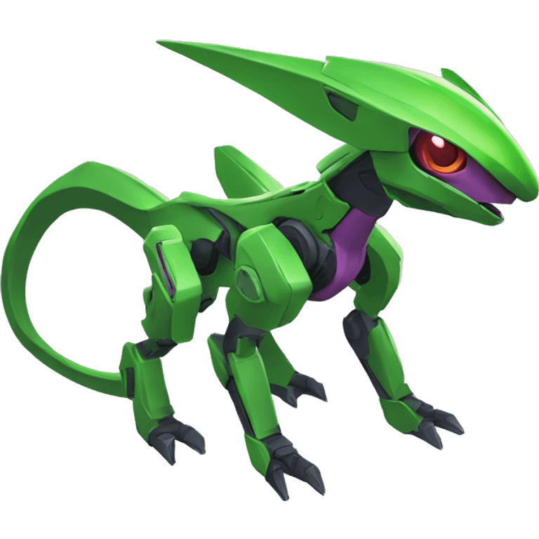 a green Genesect-Raptor-Fakémon—hybrid with a futuristic visor-helmet full body emoji