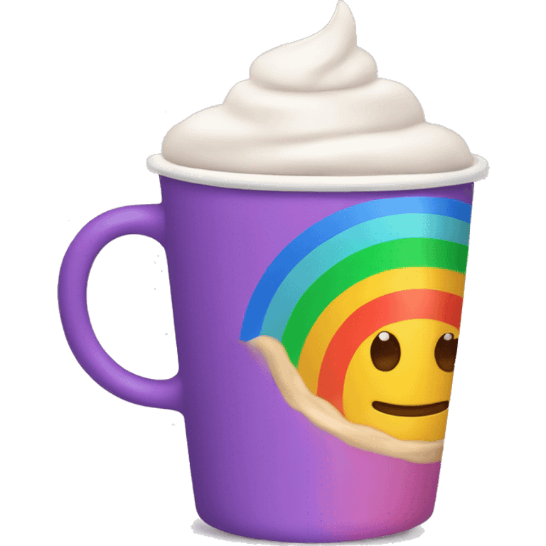 Rainbow coffee cup with hot coco  emoji