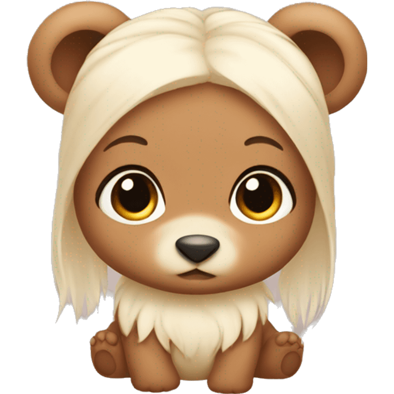 Cute baby bear with long hair in a bun emoji