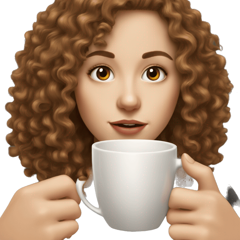 White Girl With Almond Eyes and Brown Curly Hair drinking coffee emoji