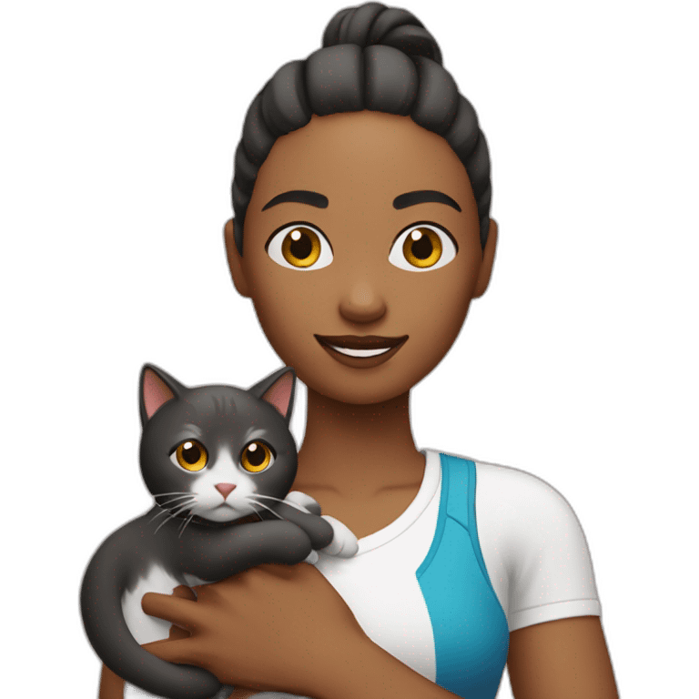 Sporty woman holding a cat emoji