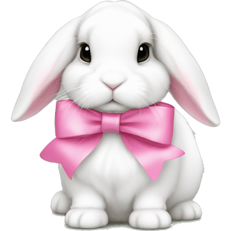 White holland lop bunny with pink bow emoji