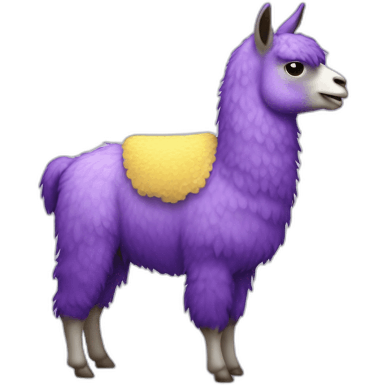 a purple llama with gradients white spots and with a yellow-blue mat on its back emoji