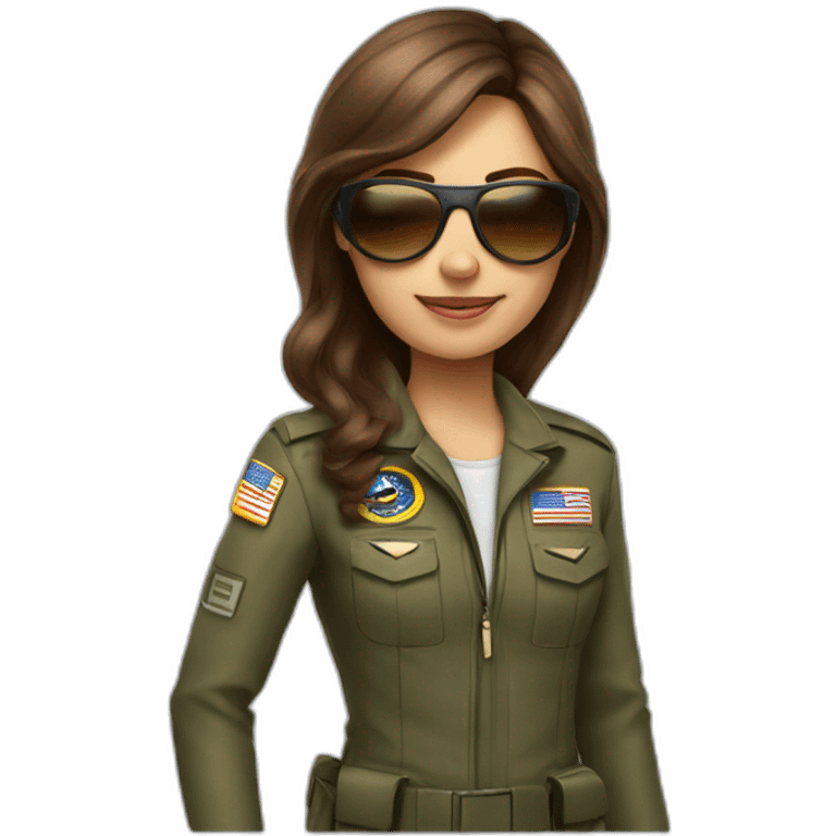 young long brown hair female Boing airplane Commander with sun glasses emoji