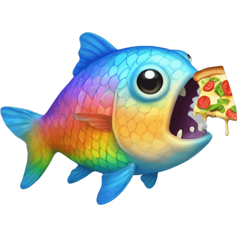 a rainbow fish eating pizza emoji