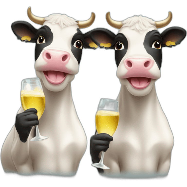 Three cute smiley cows drinking champagne emoji