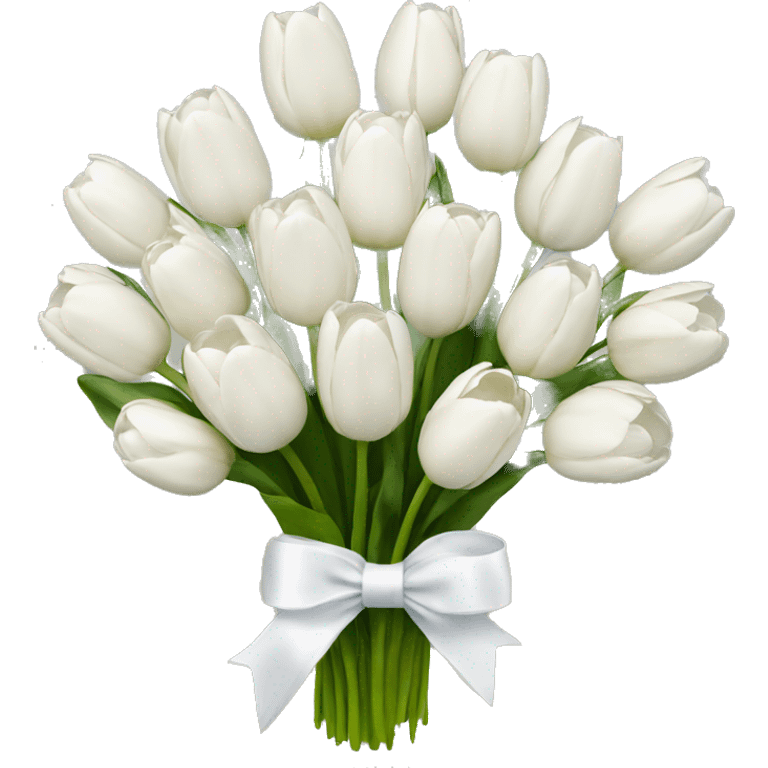 white tulip bouquet with a white bow holding the flowers together emoji