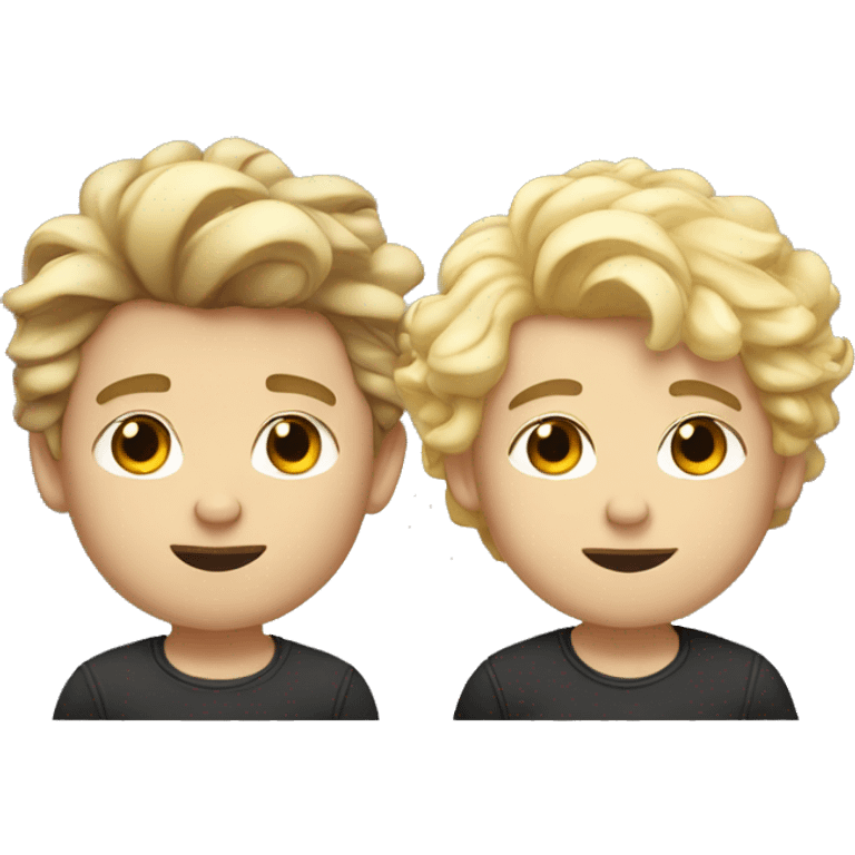 Two boys who are both white side by side one with dark curly hair and super sexy the other blonde taller and fat emoji