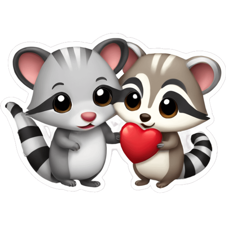 Opossum and raccoon cute animal couple love with heart emoji