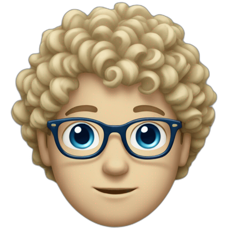 White boy with blue eyes with glasses with curly hair emoji