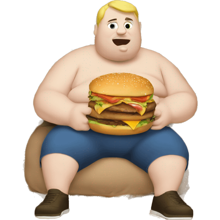 obese white man eating two massive burgers emoji