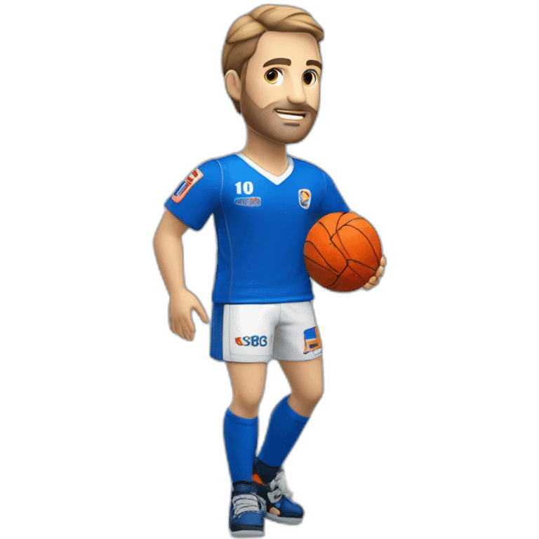 Joueur de handball européen en maillot bleu manche courte numéro 10 et le logo du CLOSW handball emoji