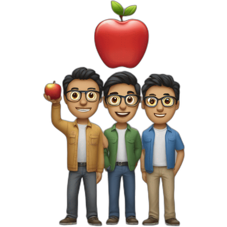 three nerds holding up the apple logo emoji