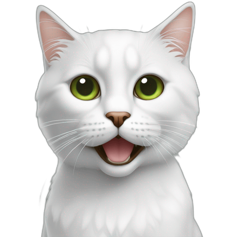 Chat blanc à poil long aux yeux verts, avec bout des oreille marron. Il manques la mâchoire du bas. emoji