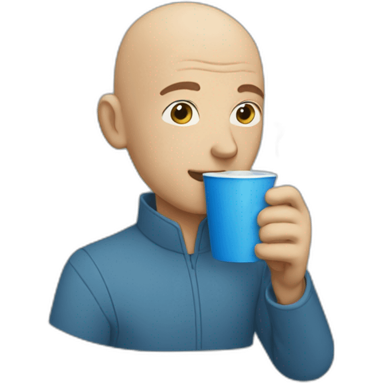 Bald man drinking from a blue cup emoji