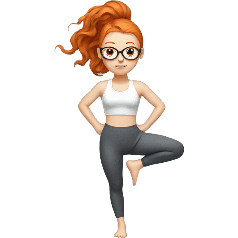 Ginger hair girl with eyeglasses and very aesthetic gym outfit practicing aerial yoga emoji