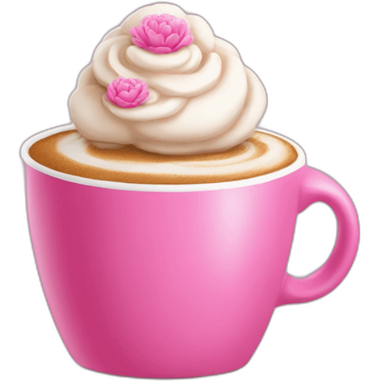 big pink cup with cappuccino and peonies emoji