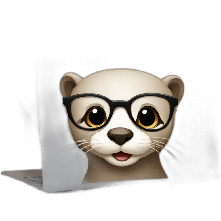 female otter with glasses use a macbook while seated against a pillow emoji