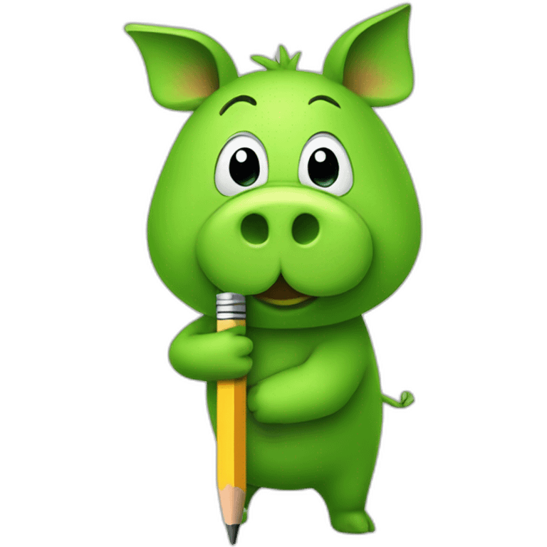 green piggy holding a pencil emoji