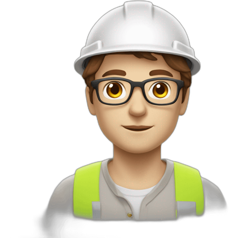 Engineer, white hard hat, light fair skin tone, Brown Hair , glasses, square fae emoji