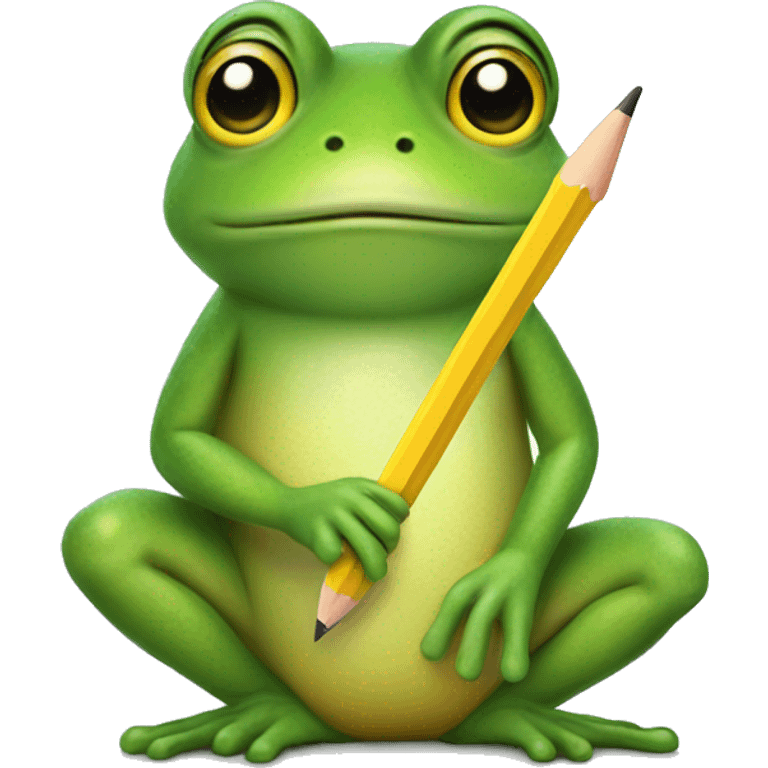 cute little frog holding a yellow pencil emoji