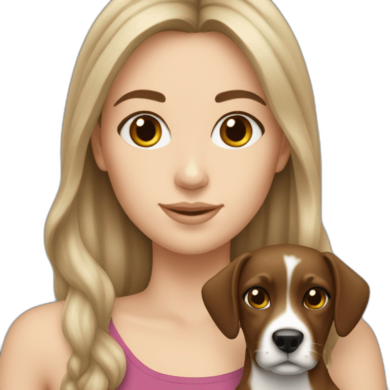 brunette white Girl with a russell dog emoji