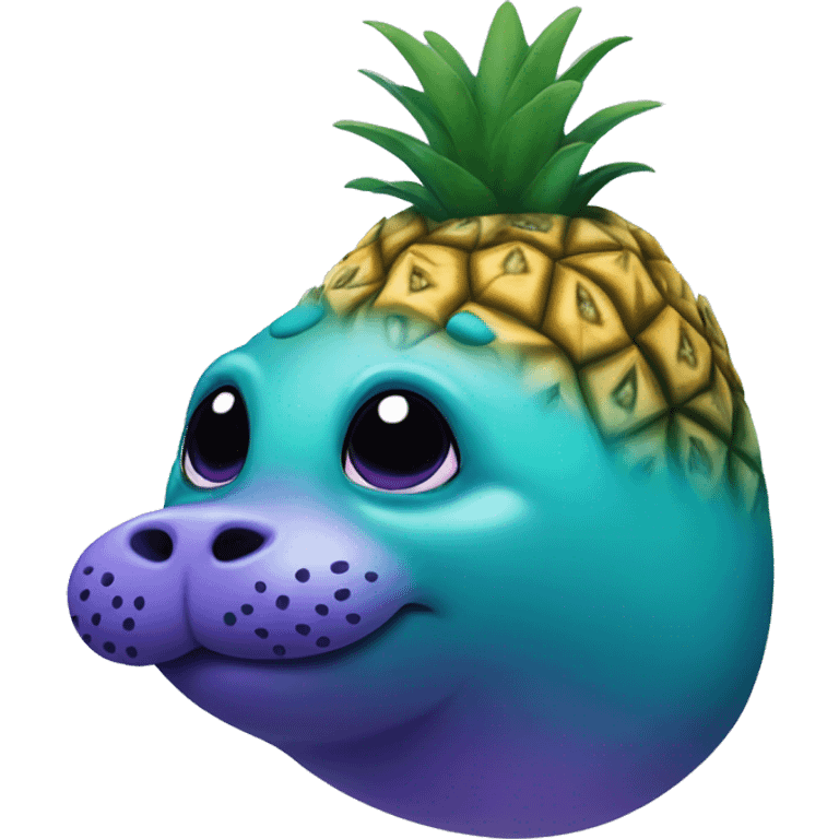 teal seal that is teal with a purple pineapple that is purple on its head emoji