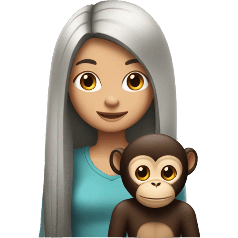 girl with dark long straight hair with monkey emoji