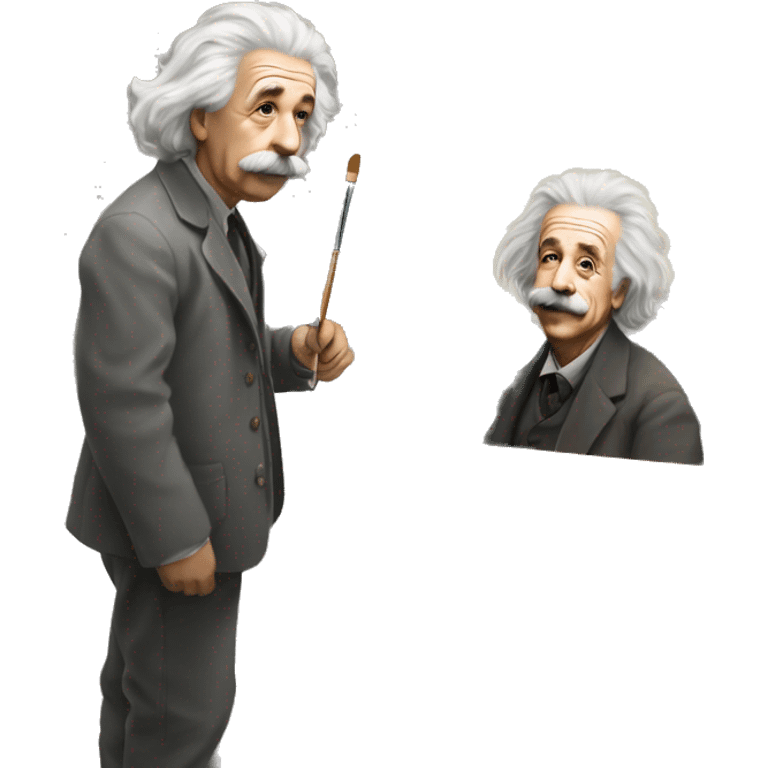 albert einstein painter easel painting a paintings and painting near him emoji