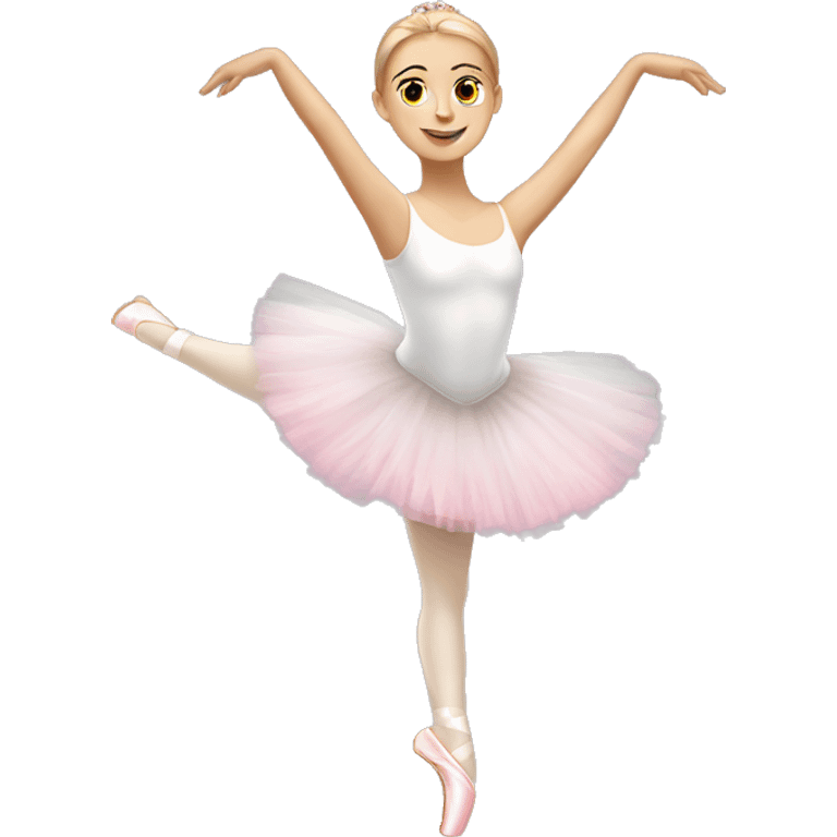 Full length Caucasian ballerina in a white tutu with pink pointe shoes  emoji