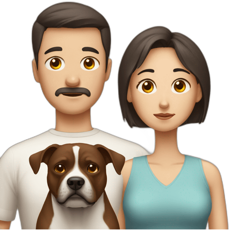 Sad Man with Chinese wife and brown Staffordshire terrier dog emoji