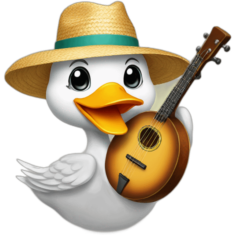 duck wearing a straw hat playing a banjo emoji