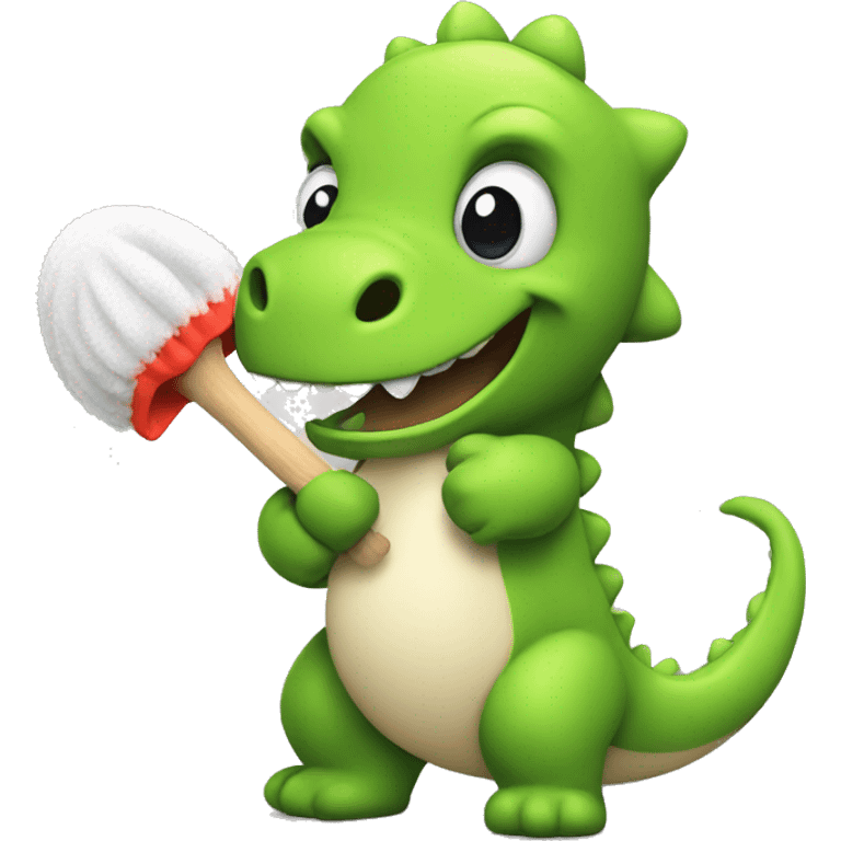 Cute dino holding duster emoji