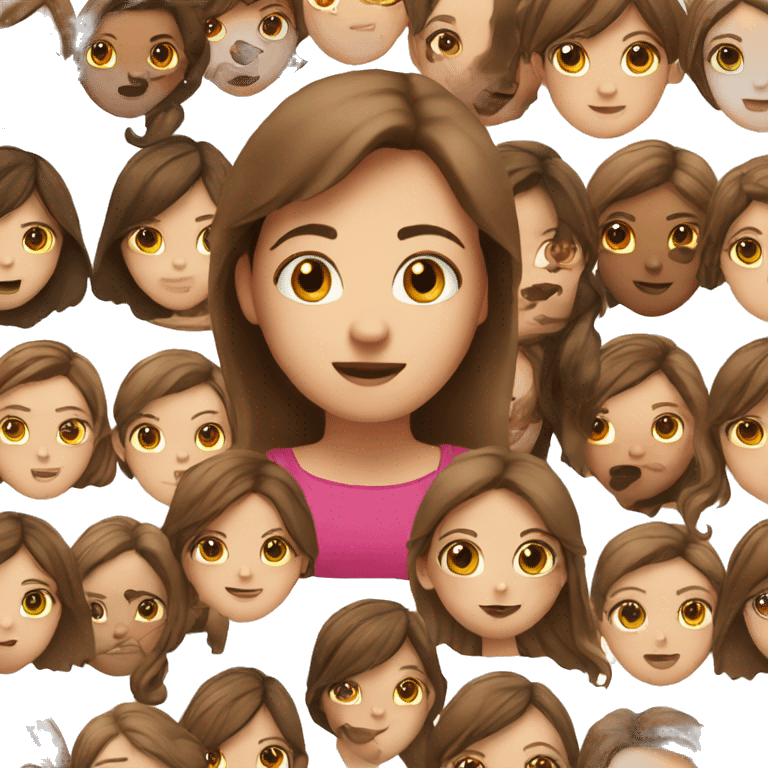 a girl with brown eyes and brown hair with a lot of friends emoji