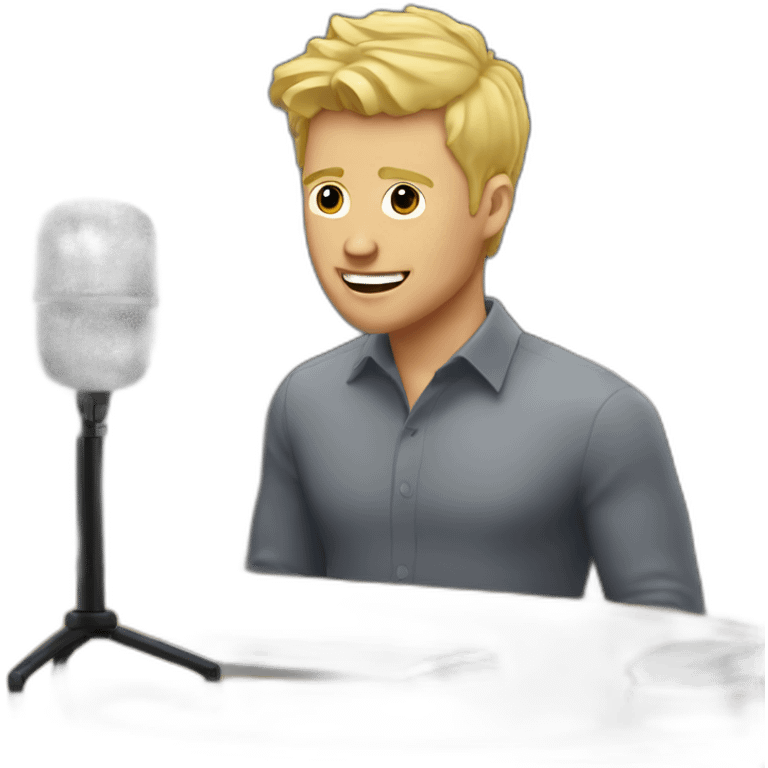 white guy with blonde hair behind a podcast mic on a table emoji