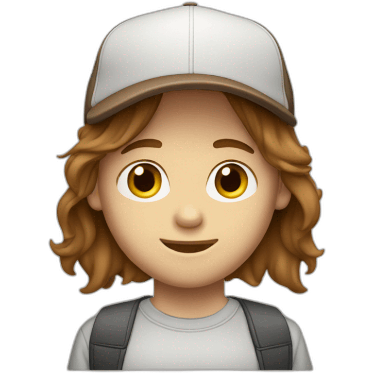 white boy with long brown hair baseball cap emoji