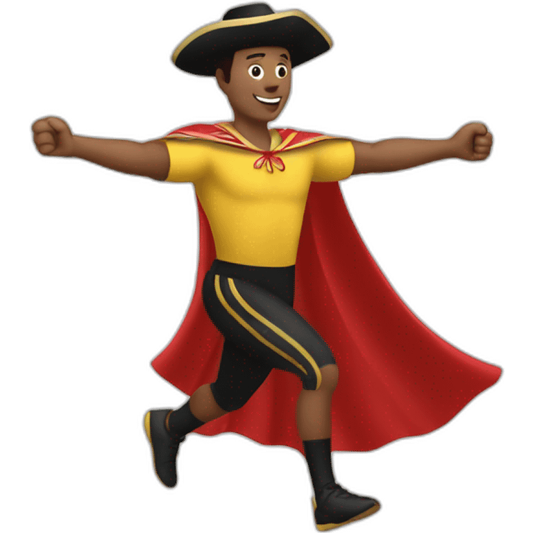 a runner. with the posture of open arms greeting the public. in one arm he carries a bullfighter's cape emoji