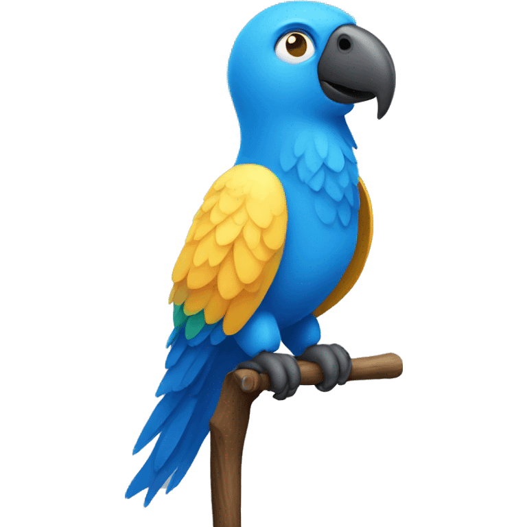 A Blue parrot standing on a stick. emoji