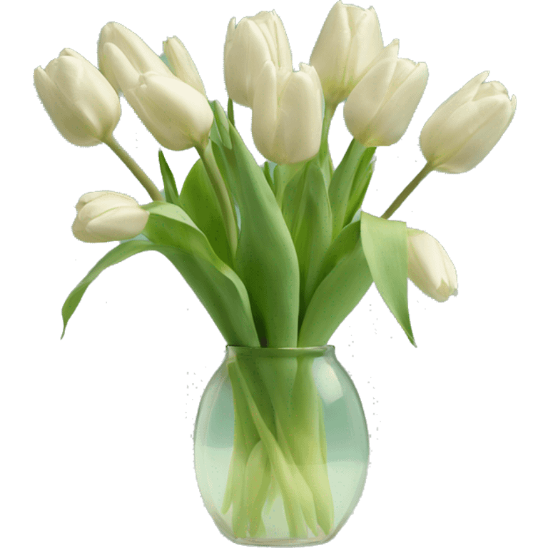 Pastel green tulips in transparent vase emoji