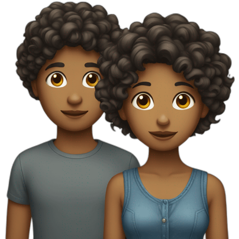 short hair boy with long hair girl with curly dog emoji