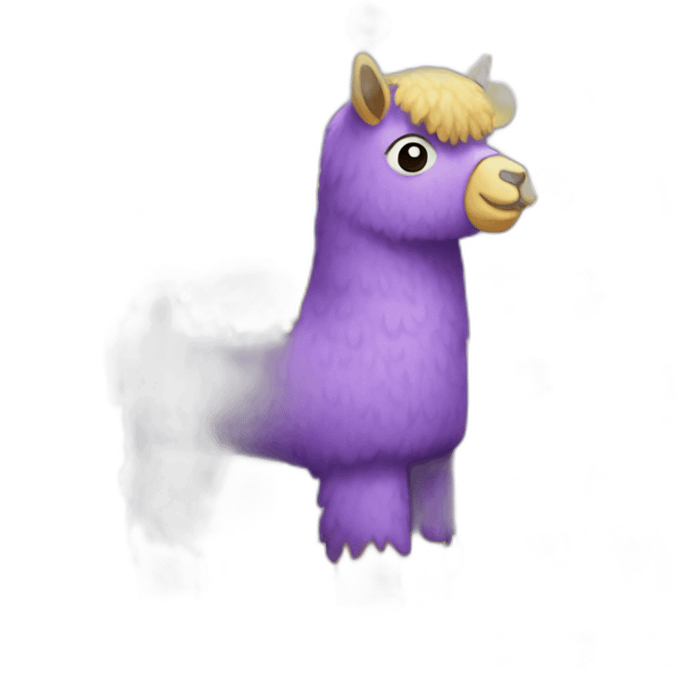 a purple llama with white spots with a yellow and blue mat emoji