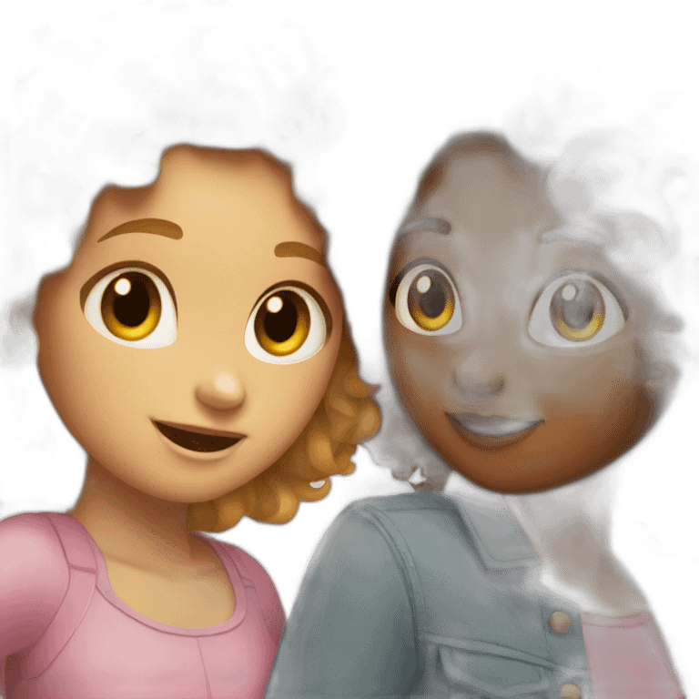 two friends girls with curly hair hugging emoji