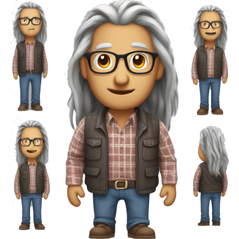 Tanned older man with long gray braids with glasses and plaid shirt emoji