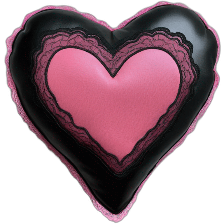 black leather heart shaped cushion with pink paw print red lace border emoji