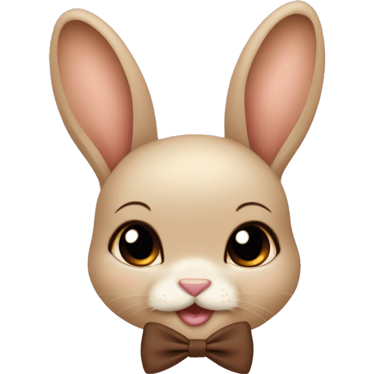 Biege Baby bunny with coquette brown bow on face emoji