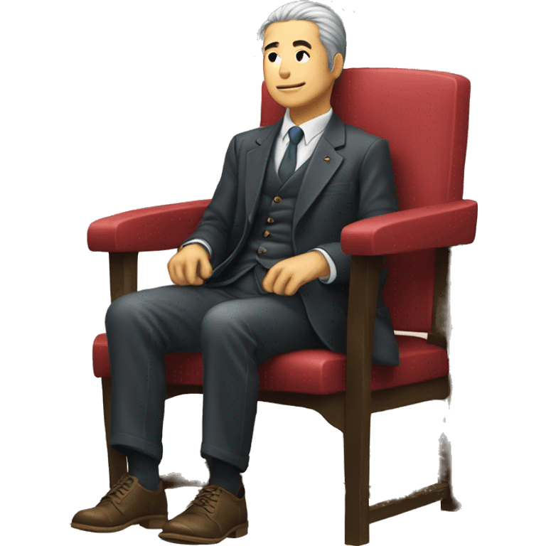 A Japanese gentleman takes off his shoes and sits straight on a chair. emoji