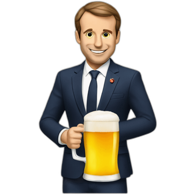 Macron with a beer emoji