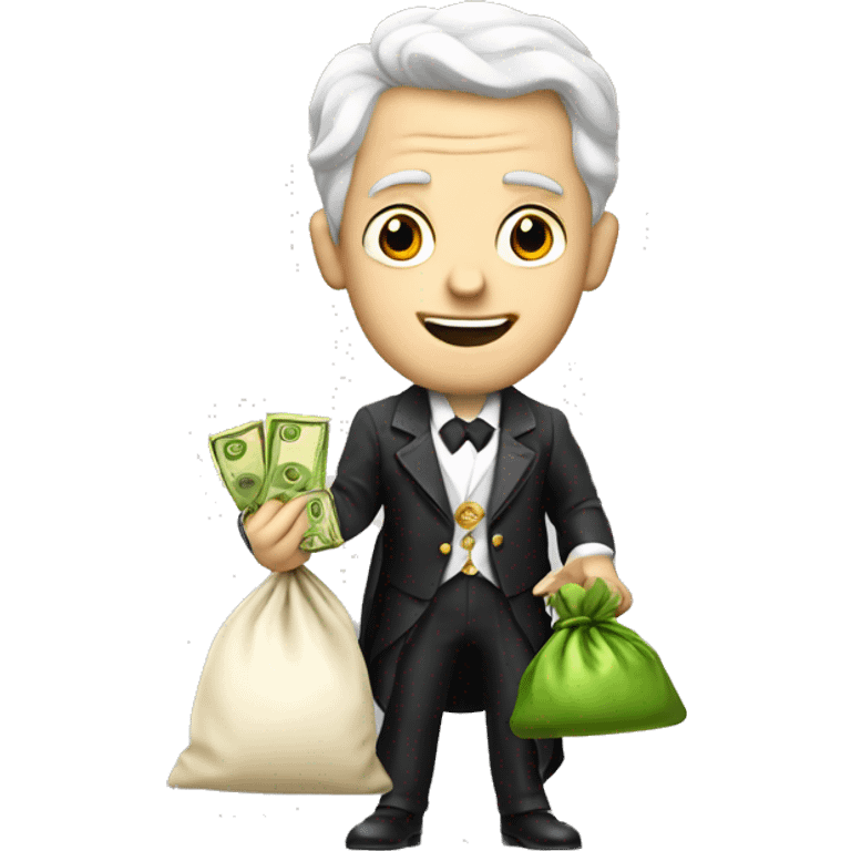 white aristocrat with money bag in his hands emoji