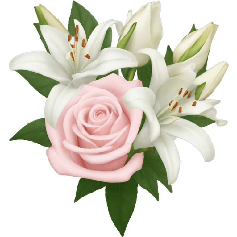 bouquet of light pink roses and white lilys emoji